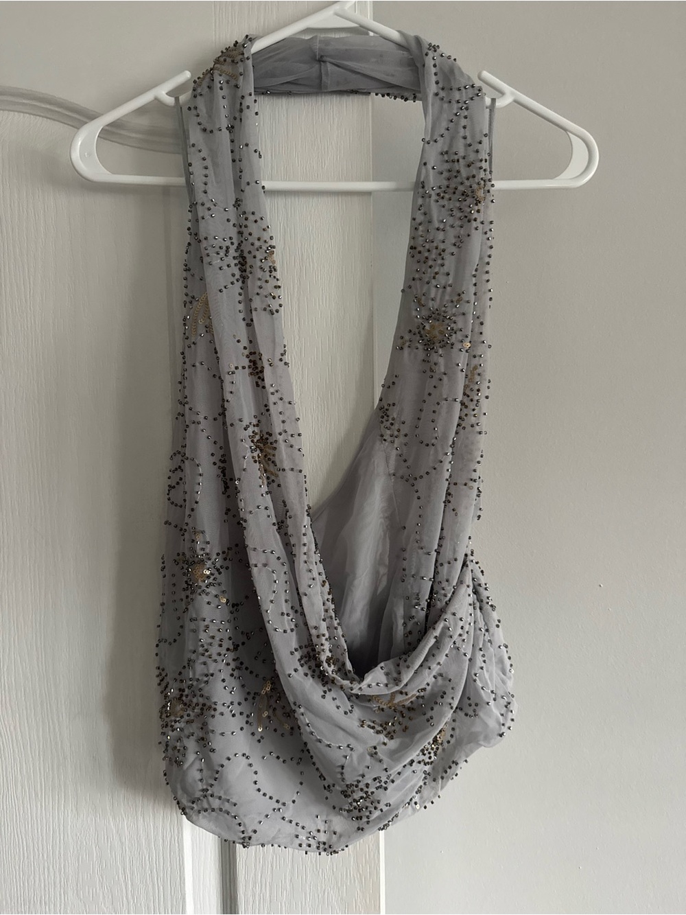 Zara Embellished Gray Beaded Halter